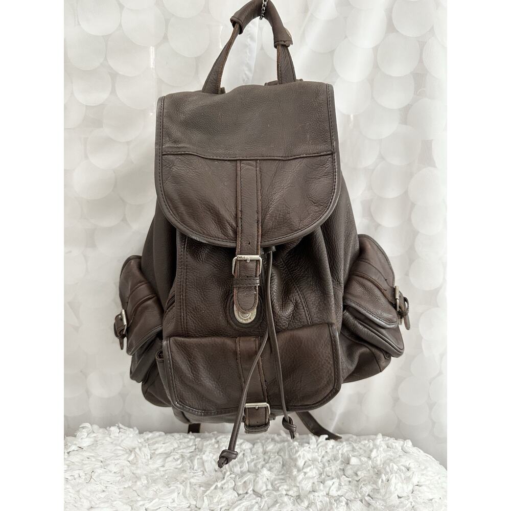 Vintage Leather Drawstring Backpack Brown Distressed Genuine Cowhide Unisex